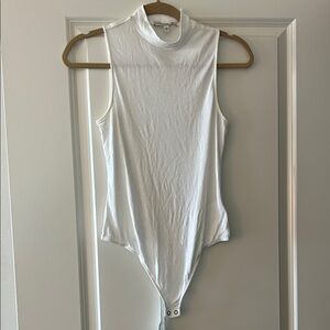 Express White Ribbed Sleeveless Mock Neck Bodysuit